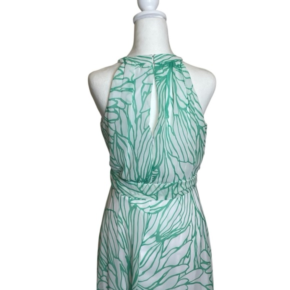 R&K Green White Floral Maxi Dress Size 4 Tropical Flowy Vacation Easter Party - Picture 6 of 14